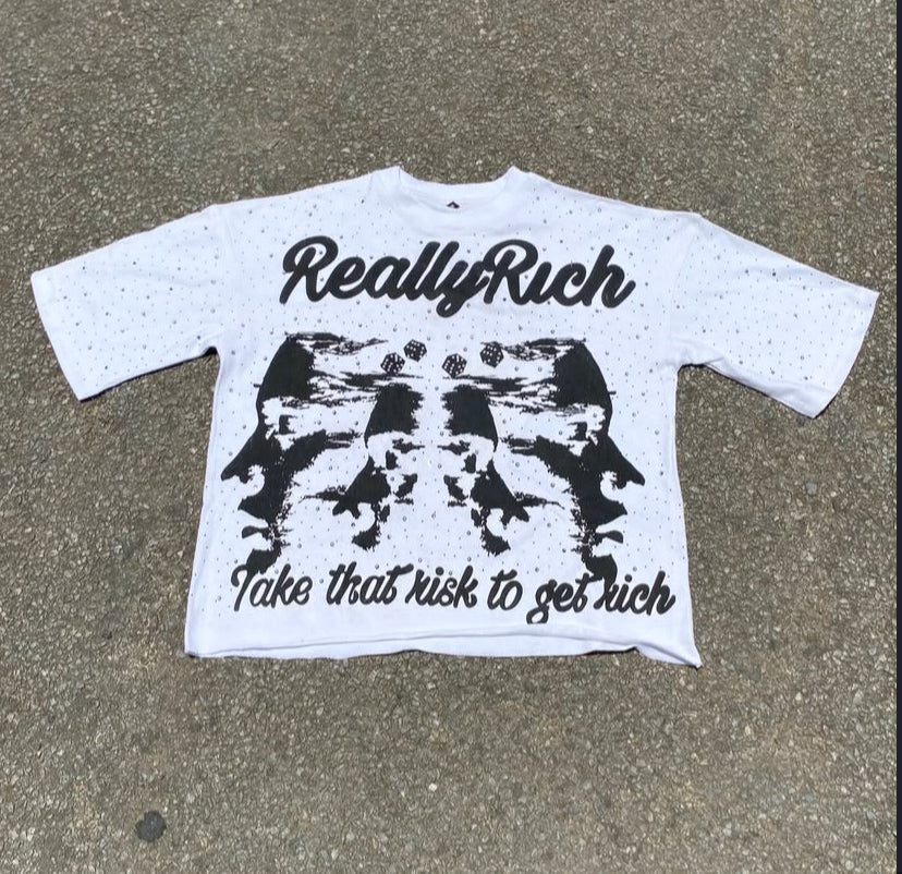 ReallyRich OverSized Rhinestone Cut Tee