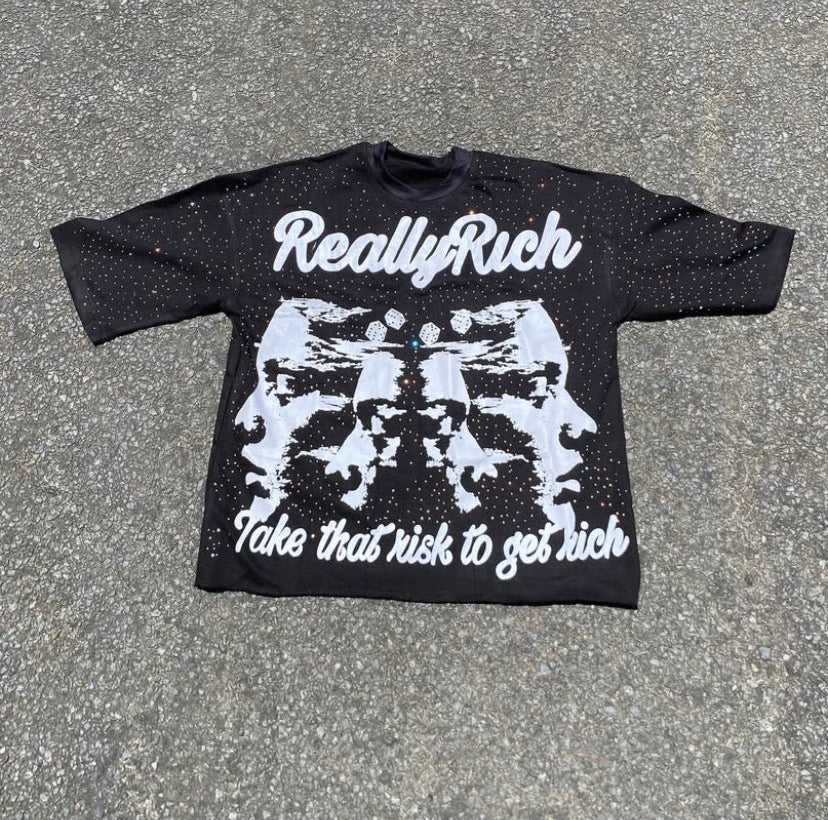 ReallyRich Oversized Rhinestone Cut Tee
